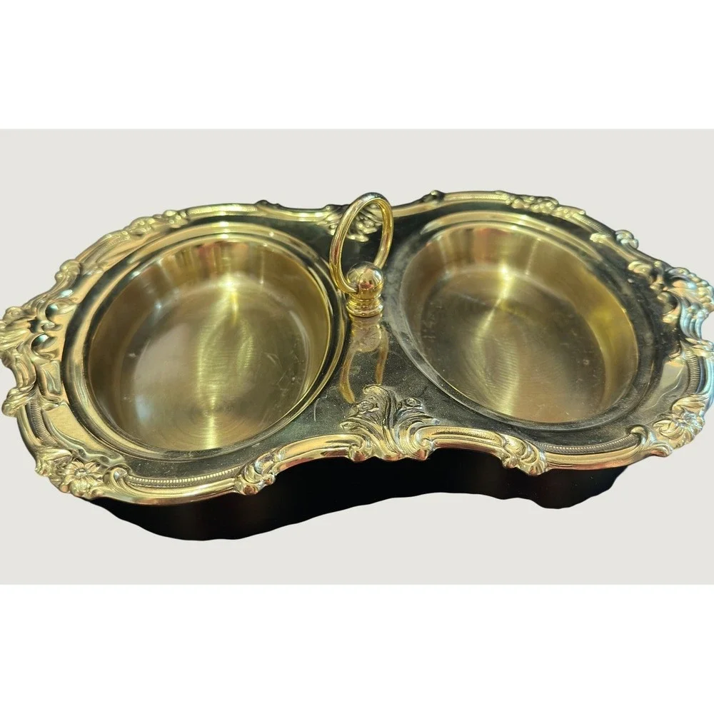 Vintage Copper Craft Brass Double Dish Nut Candy Ornate Scroll Topeka Kansas
